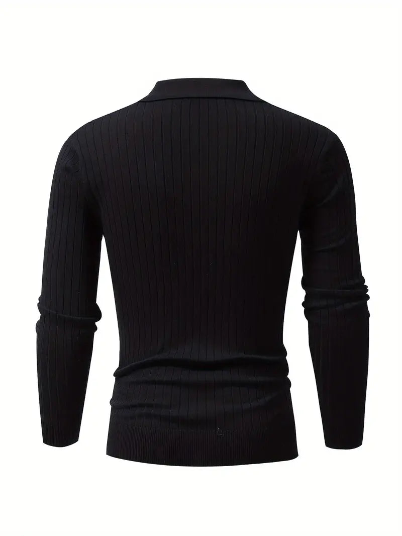 Maglione polo a coste fini con maniche lunghe