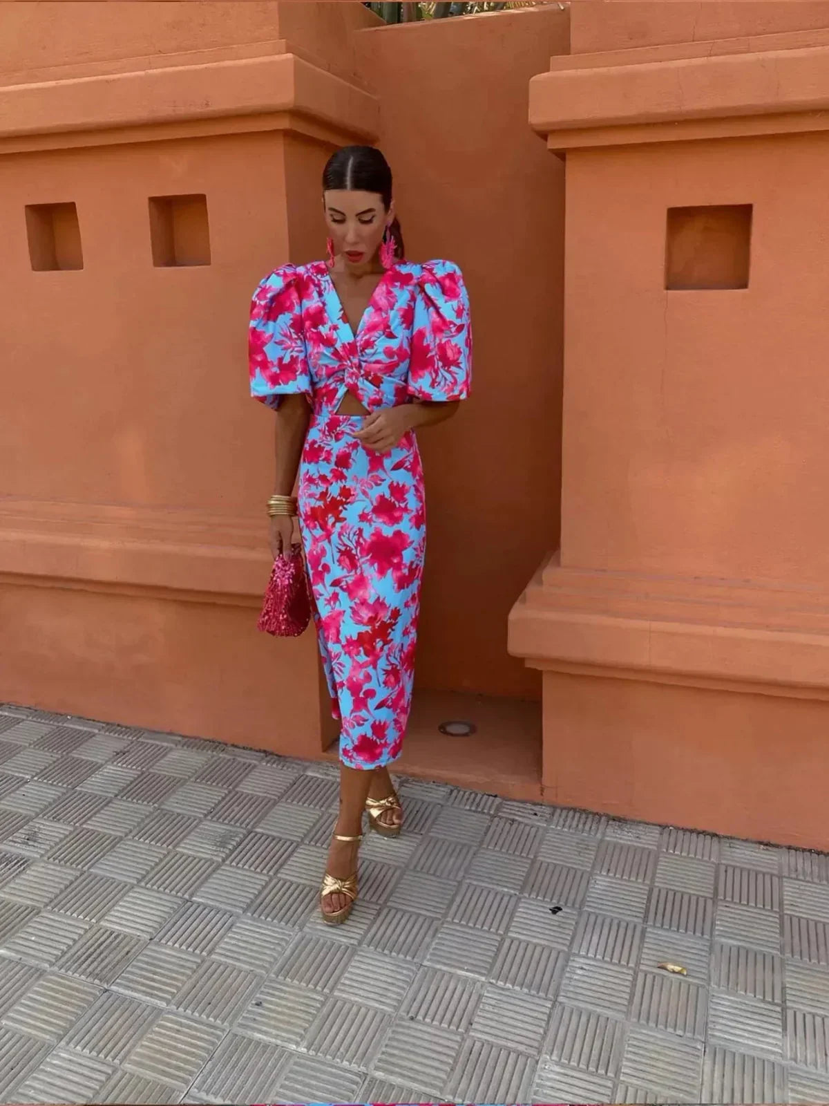 Giada™ | Elegante Abito Midi Colorato con Pieghe per Occasioni Speciali